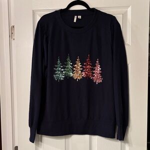 Cato Navy Top with Beige Sequins Trees